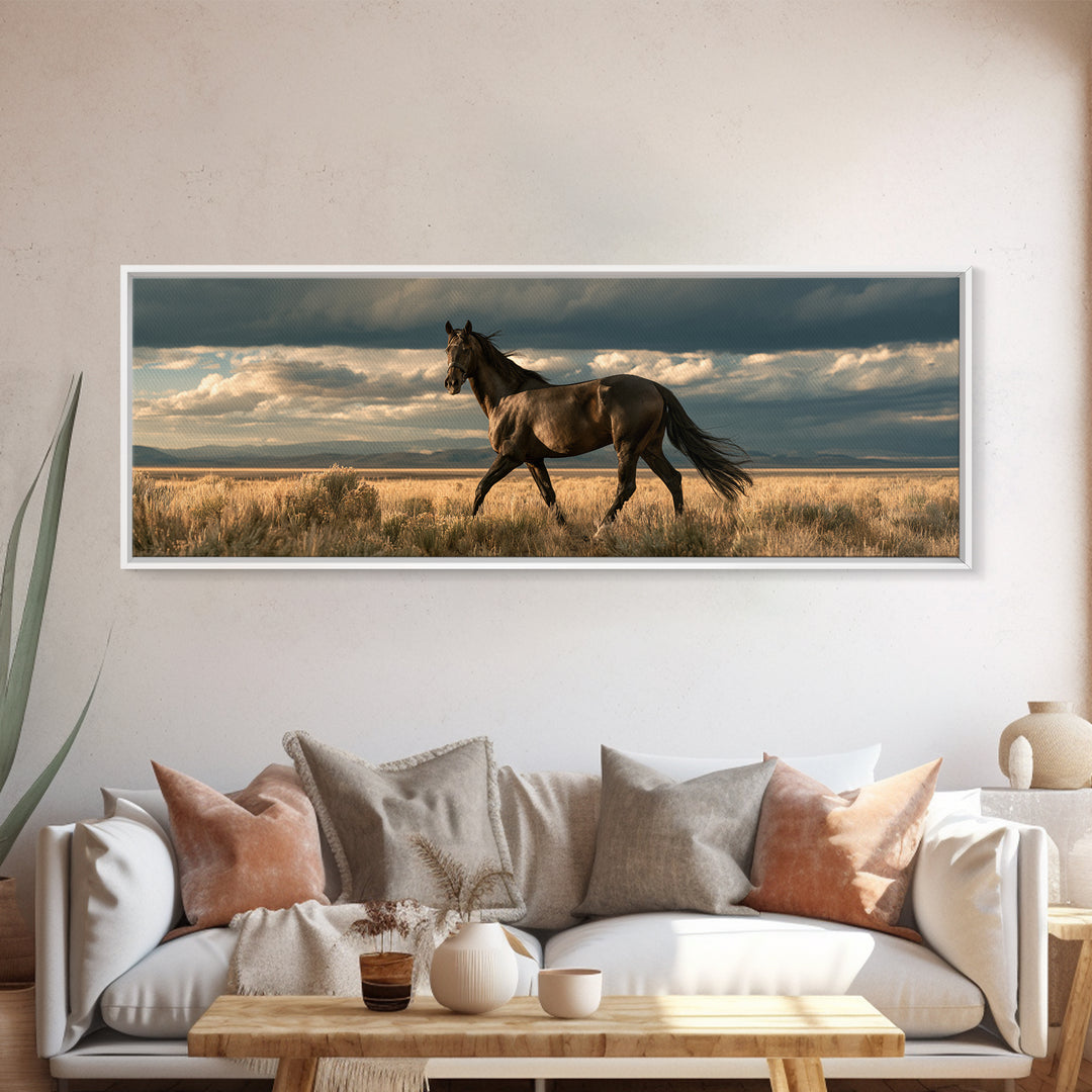 Dressage Horse in Refined Classical Pose Framed Canvas Print, Equestrian Art, Oil Painting, Living Room Decor, Equestrian, EQU-3x1-2