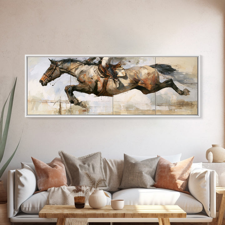 Show Jumping Horse Mid Leap Framed Canvas Print, Equestrian Art, Boho Decor, Living Room Decor, Fine Art, Equestrian, EQU-3x1-23