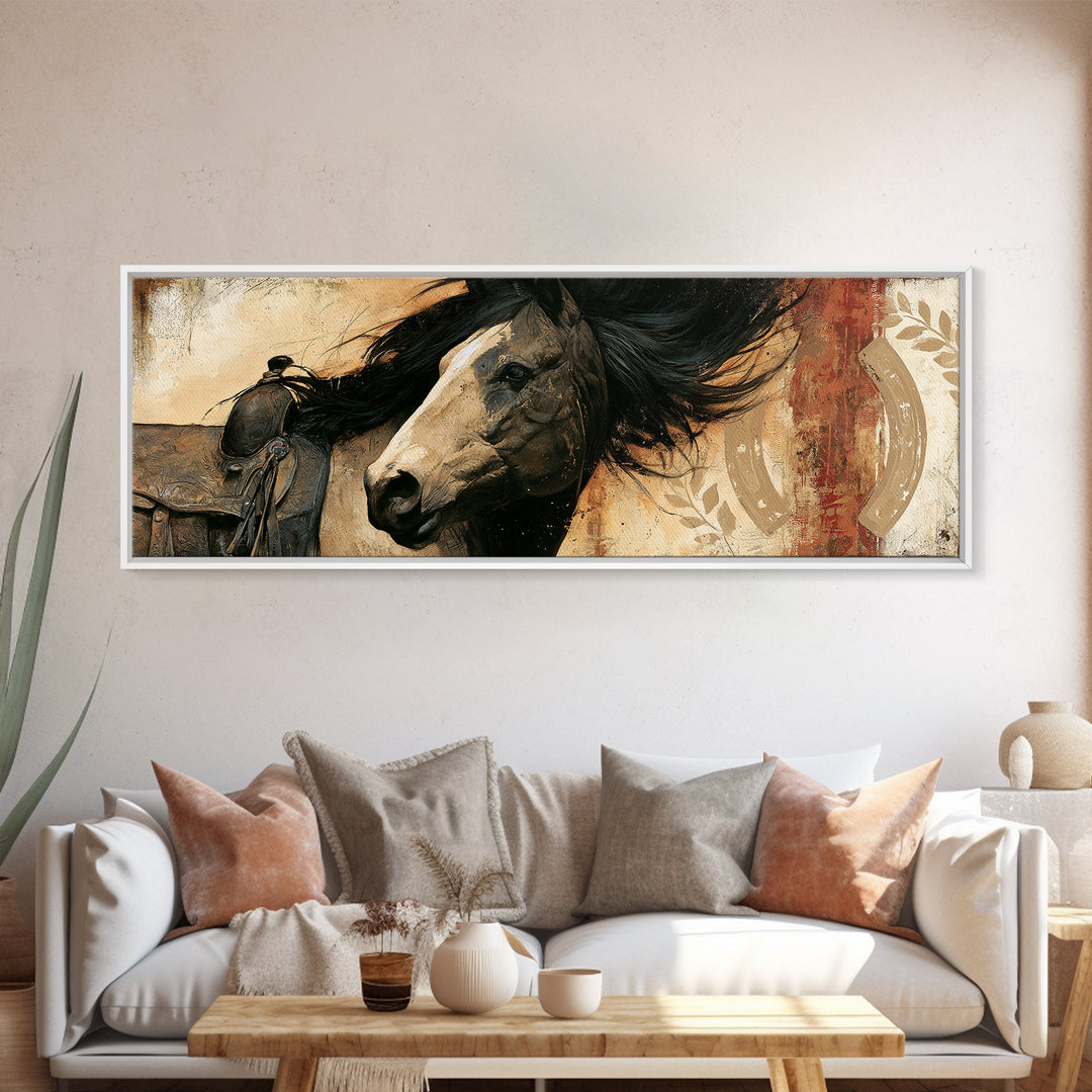 Equestrian Crest with Laurel and Horseshoe Canvas Print, Equestrian Art, Canvas Wall Art, Living Room Decor, Equestrian, EQU-3x1-38