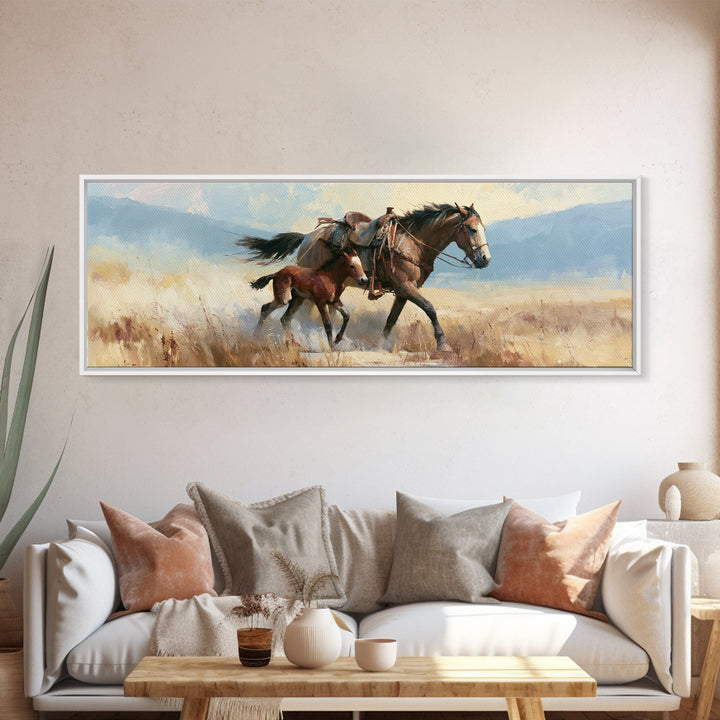 Horse and Foal Canvas Print, Equestrian Art, Green Wall Art, Living Room Decor, Fine Art, Equestrian, Statement Artwork, EQU-3x1-4