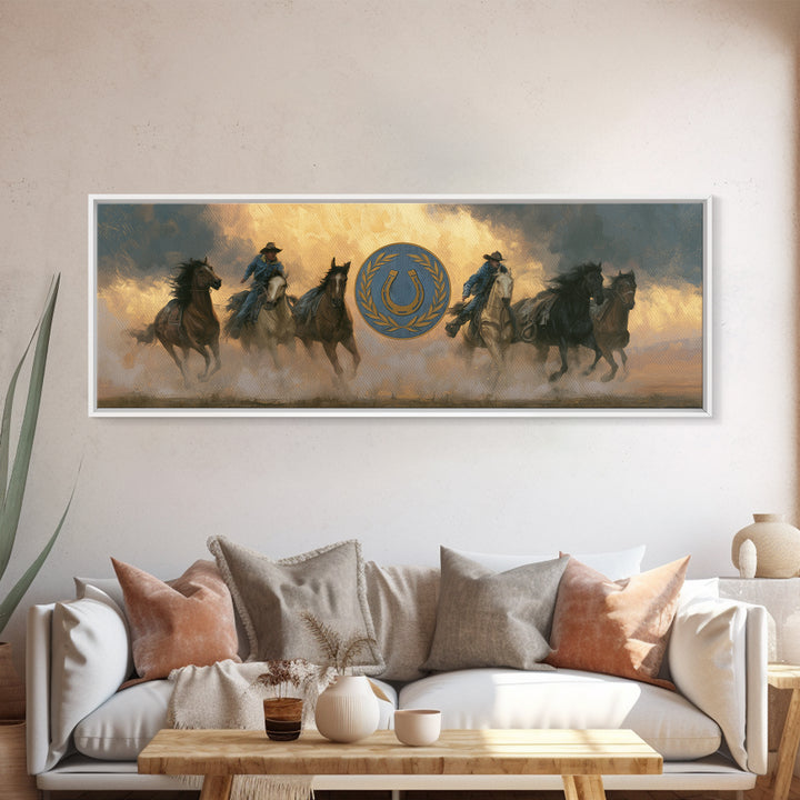 Equestrian Crest with Laurel and Horseshoe Canvas Print, Equestrian Art, Gallery Decor, Living Room Decor, Oil Painting, EQU-3x1-62