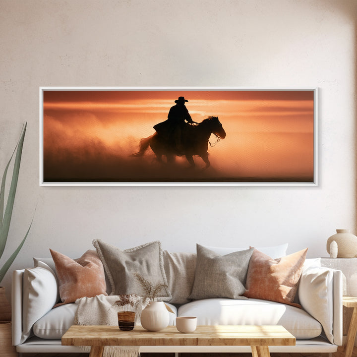 Equestrian Rider Silhouette at Sunrise Canvas Print, Equestrian Art, Room Decor, Living Room Decor, Fine Art, Equestrian, EQU-3x1-91