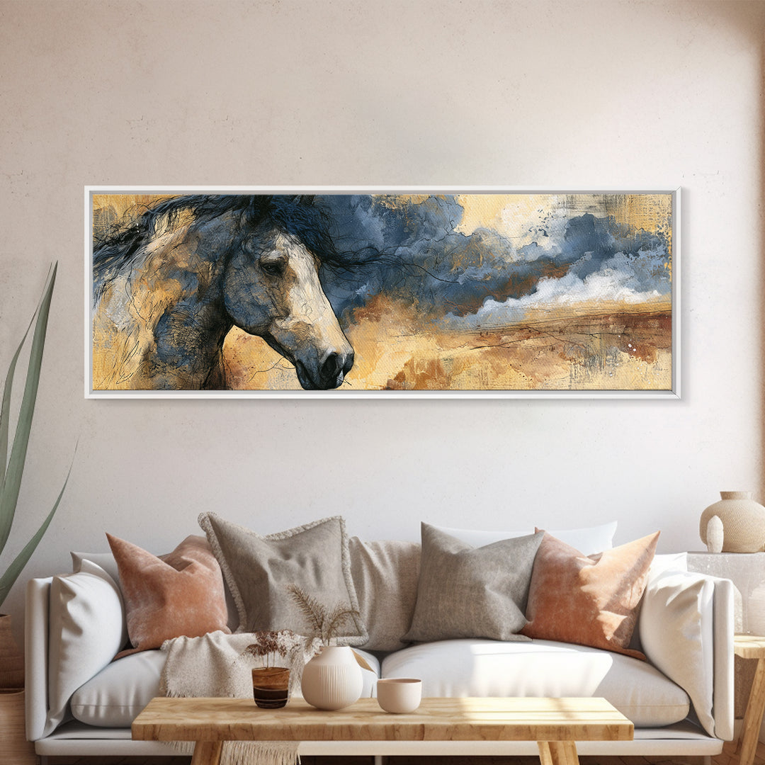 Horse Head Rendered Canvas Print, Equestrian Art, Western Decor, Living Room Decor, Abstract Art, Equestrian, EQU-3x1-94