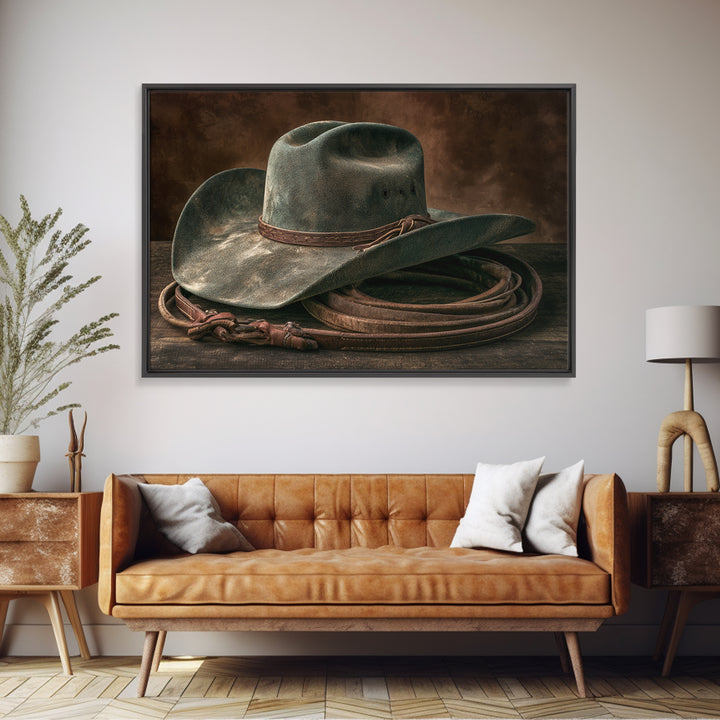 Cowgirl Hat and Reins Still Life Framed Canvas Print, Equestrian Art, Digital Print, Living Room Decor, Fine Art, Equestrian, EQU-3x2-15