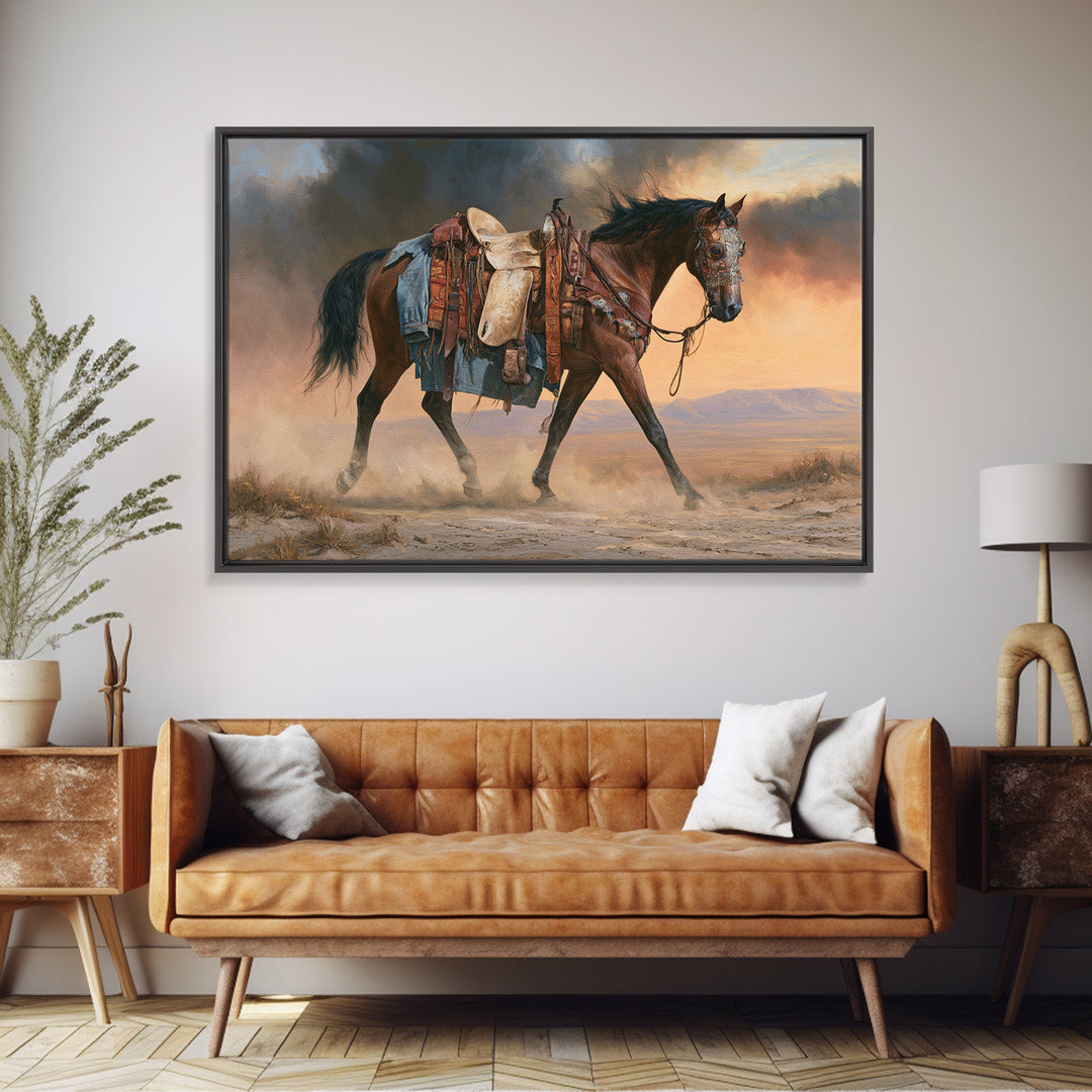 Arabian Horse with Ornate Tack and Silk Framed Canvas Print, Equestrian Art, Western Wall Art, Living Room Decor, Equestrian, EQU-3x2-19