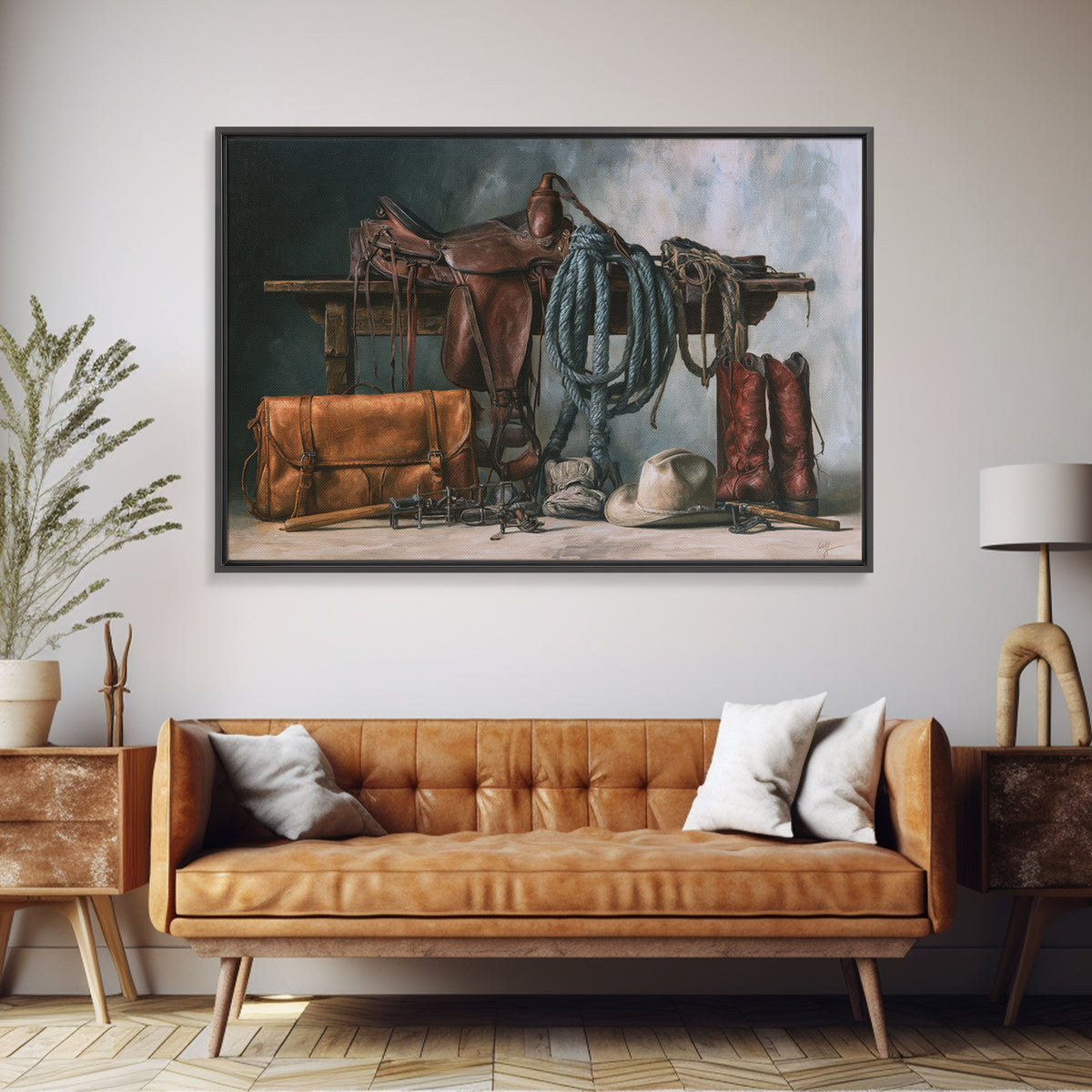 Stable Tools Arranged Like Old Master Still Canvas Print, Equestrian Art, Farmhouse Wall Art, Living Room Decor, Equestrian, EQU-3x2-51