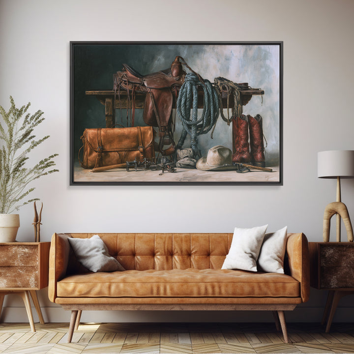Stable Tools Arranged Like Old Master Still Canvas Print, Equestrian Art, Farmhouse Wall Art, Living Room Decor, Equestrian, EQU-3x2-51
