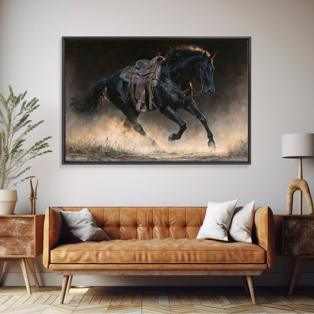 Black Horse Portrait on Deep Charcoal Background Canvas Print, Equestrian Art, Modern Wall Art, Living Room Decor, Equestrian, EQU-3x2-54