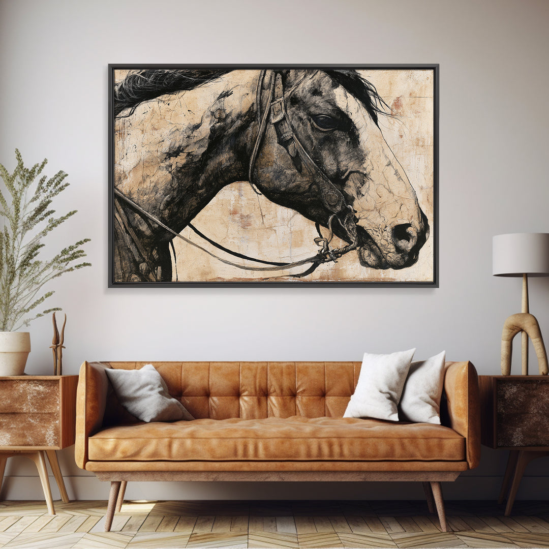 Horse Head Rendered Canvas Print, Equestrian Art, Western Decor, Living Room Decor, Abstract Art, Equestrian, EQU-3x2-58