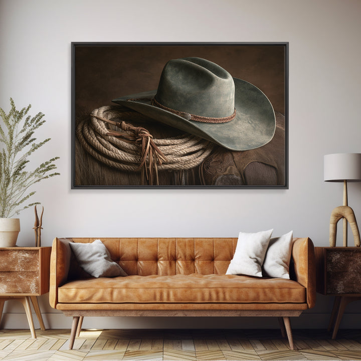 Cowgirl Hat and Reins Still Life Framed Canvas Print, Equestrian Art, Fine Art Print, Living Room Decor, Fine Art, Equestrian, EQU-3x2-87