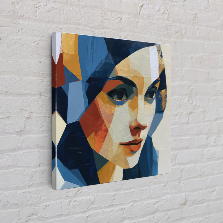 Woman in Blue with Dramatic Expressive Eyes Framed Canvas Print, Expressionist Art, Living Room Decor, Fine Art, Expression, EXP-1x1-16