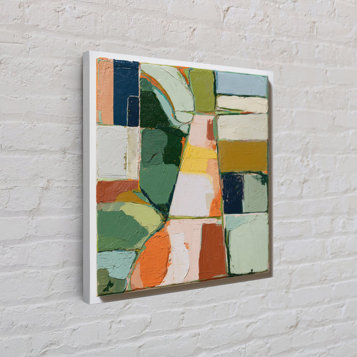 Garden Path with Thick Green and Orange Framed Canvas Print, Expressionist Art, Gallery Decor, Living Room Decor, Expression, EXP-1x1-38