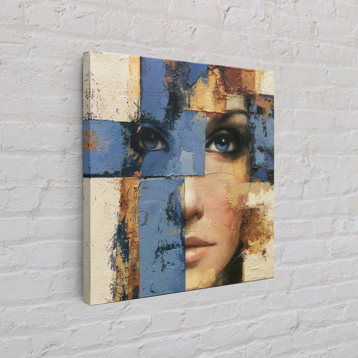 Woman in Blue with Dramatic Expressive Eyes Canvas Print, Expressionist Art, Room Decor, Living Room Decor, Expression, EXP-1x1-40