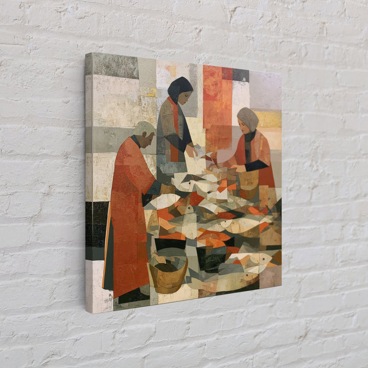 Fish Market Scene Framed Canvas Print, Expressionist Art, Minimalist Wall Art, Living Room Decor, Fine Art, Expression, EXP-1x1-46