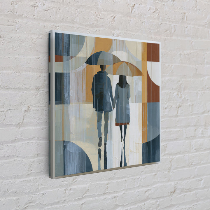 Couple Walking Through Rain Framed Canvas Print, Expressionist Art, Abstract Wall Art, Living Room Decor, Fine Art, Expression, EXP-1x1-47