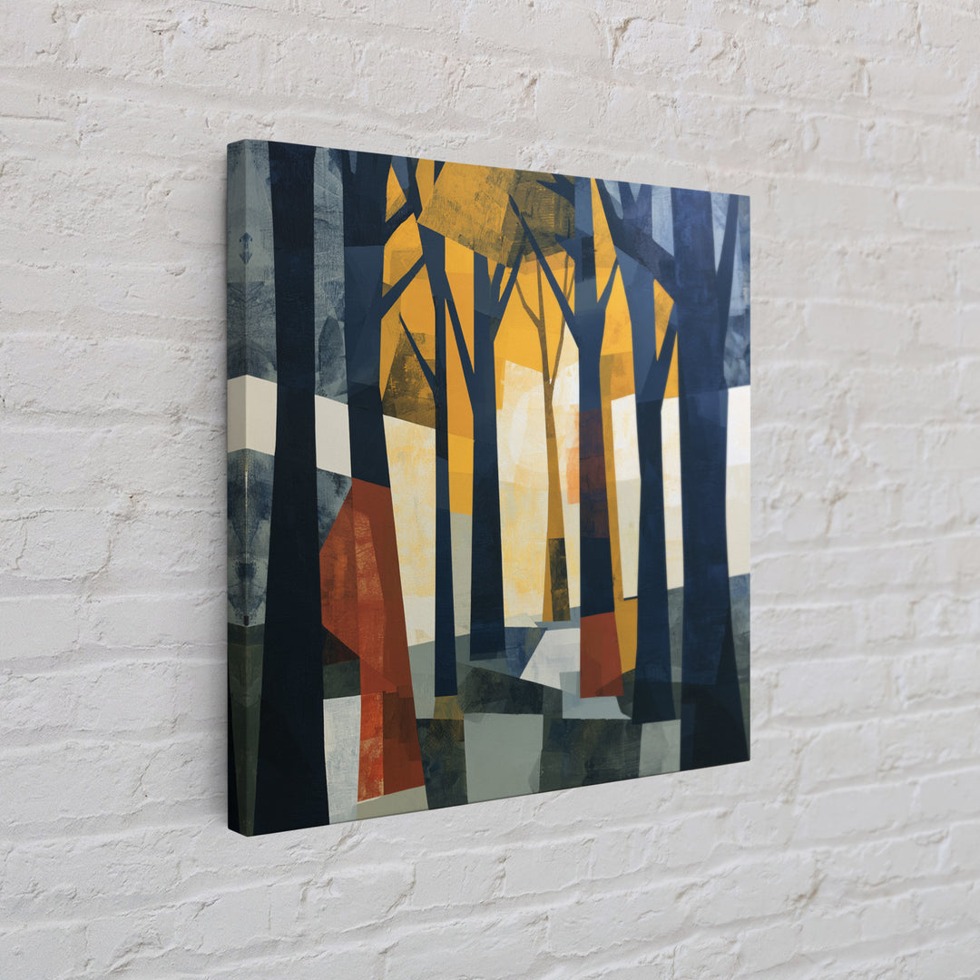 Dark Forest with Angular Trees and Yellow Canvas Print, Expressionist Art, Gallery Wall Art, Living Room Decor, Expression, EXP-1x1-54