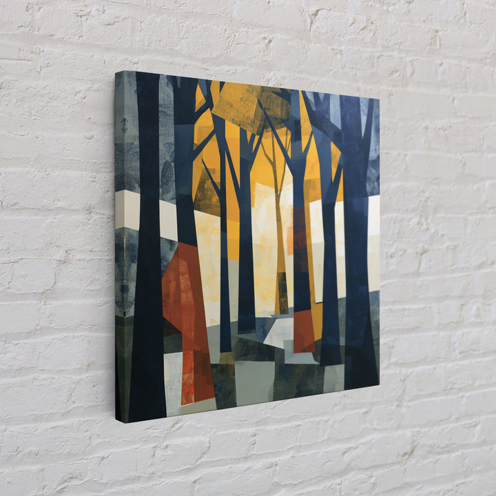 Dark Forest with Angular Trees and Yellow Canvas Print, Expressionist Art, Gallery Wall Art, Living Room Decor, Expression, EXP-1x1-54