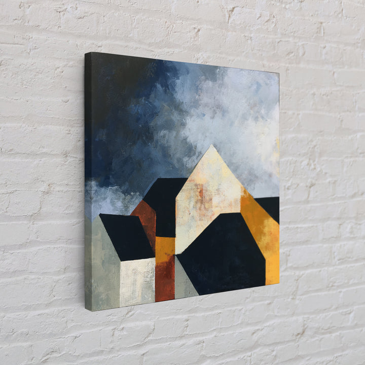 Storm Clouds Above Sharp Black Rooftops Framed Canvas Print, Expressionist Art, Neutral Decor, Living Room Decor, Expression, EXP-1x1-63