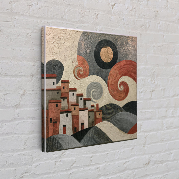Moonlit Village with Swirling Unnatural Color Canvas Print, Expressionist Art, Moody Wall Art, Living Room Decor, Expression, EXP-1x1-84