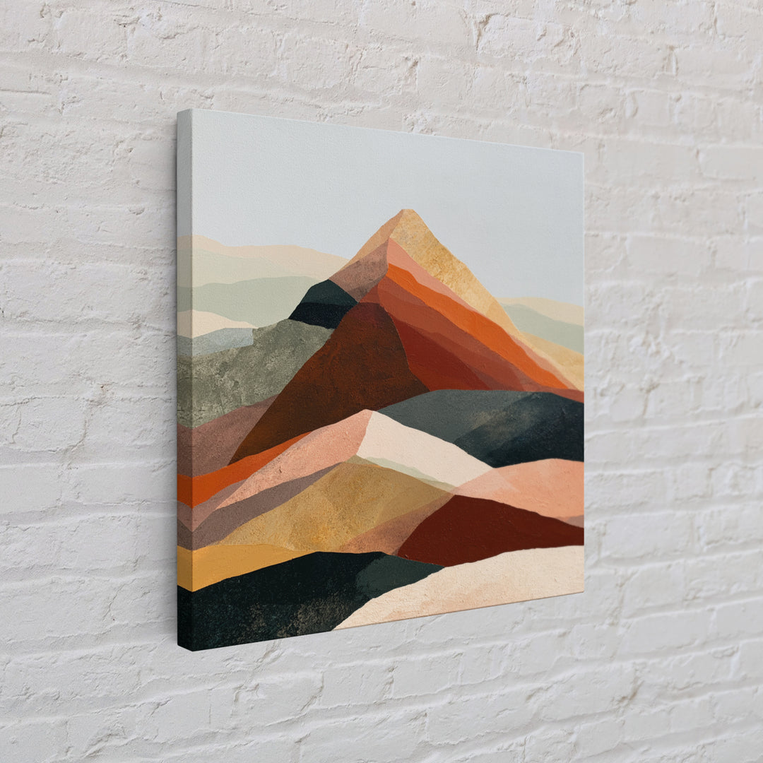Mountain Landscape in Vibrating Color Bands Framed Canvas Print, Expressionist Art, Wall Art, Living Room Decor, Expression, EXP-1x1-93