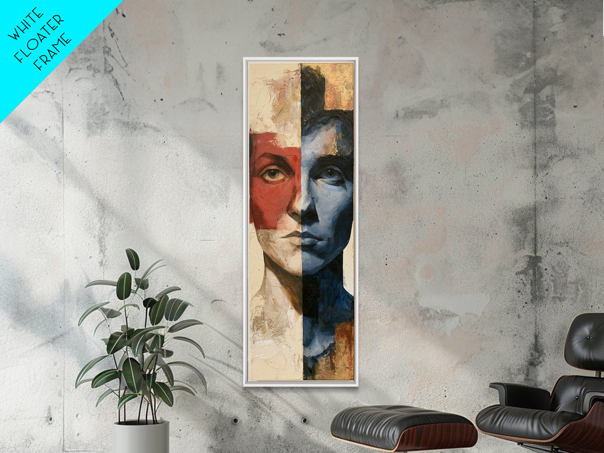 Emotional Portrait with Bold Red and Blue Canvas Print, Expressionist Art, Gallery Decor, Living Room Decor, Expression, EXP-1x3-38
