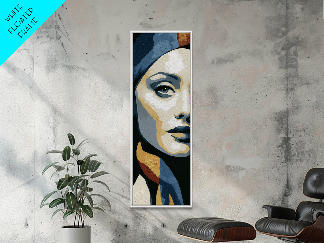 Woman in Blue with Dramatic Expressive Eyes Canvas Print, Expressionist Art, Modern Wall Art, Living Room Decor, Expression, EXP-1x3-76