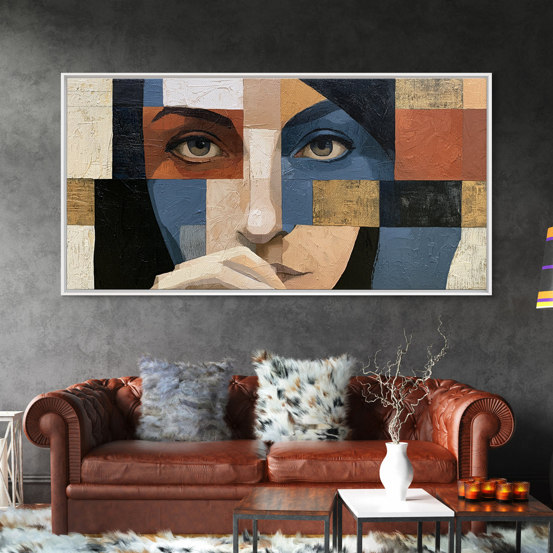 Woman in Blue with Dramatic Expressive Eyes Canvas Print, Expressionist Art, Room Decor, Living Room Decor, Expression, EXP-2x1-12