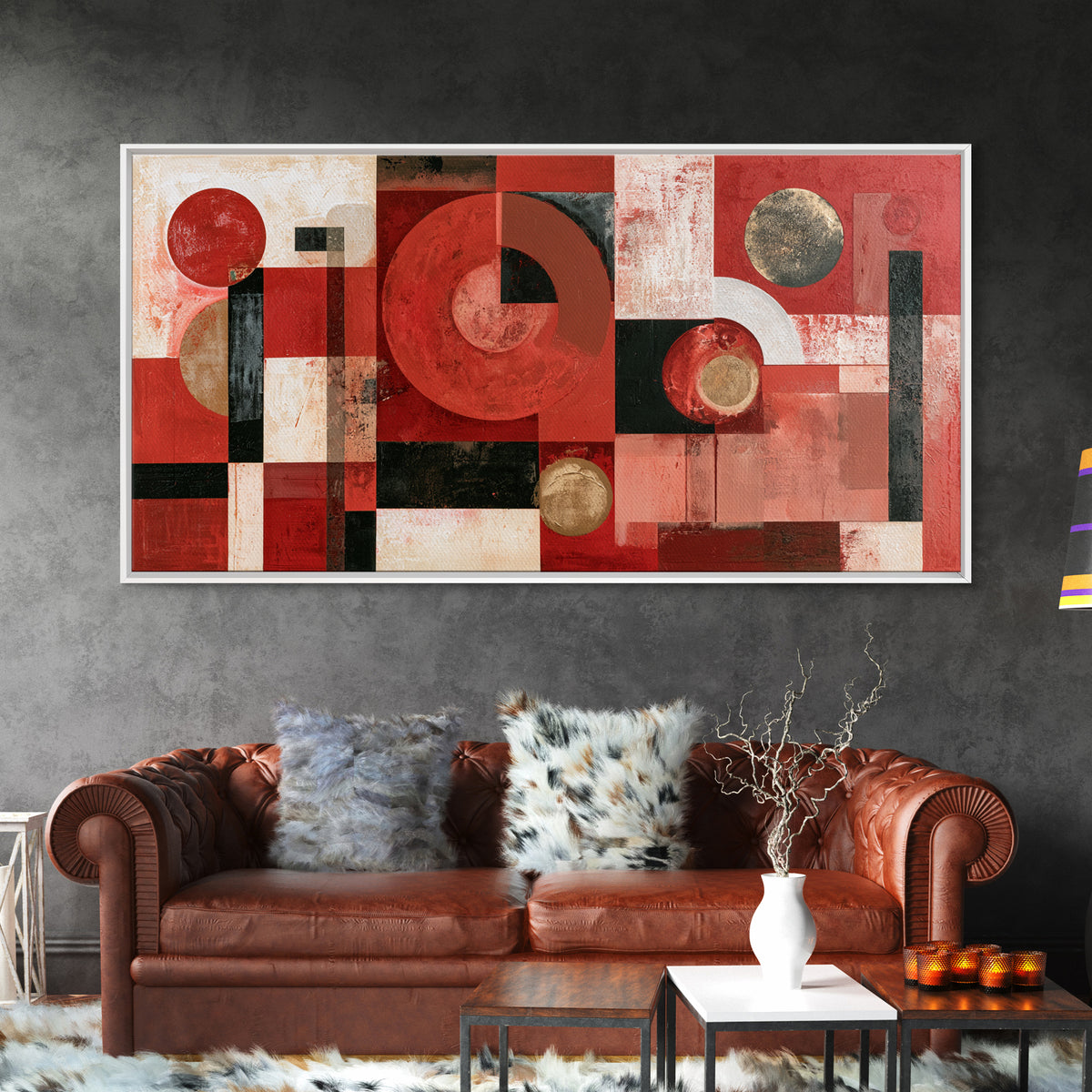 Red Room Interior Abstraction Without Realistic Furniture Canvas Print, Expressionist Art, Living Room Decor, Expression, EXP-2x1-15