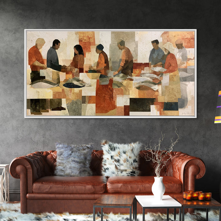 Fish Market Scene Framed Canvas Print, Expressionist Art, Room Decor, Living Room Decor, Abstract Art, Expression, EXP-2x1-18