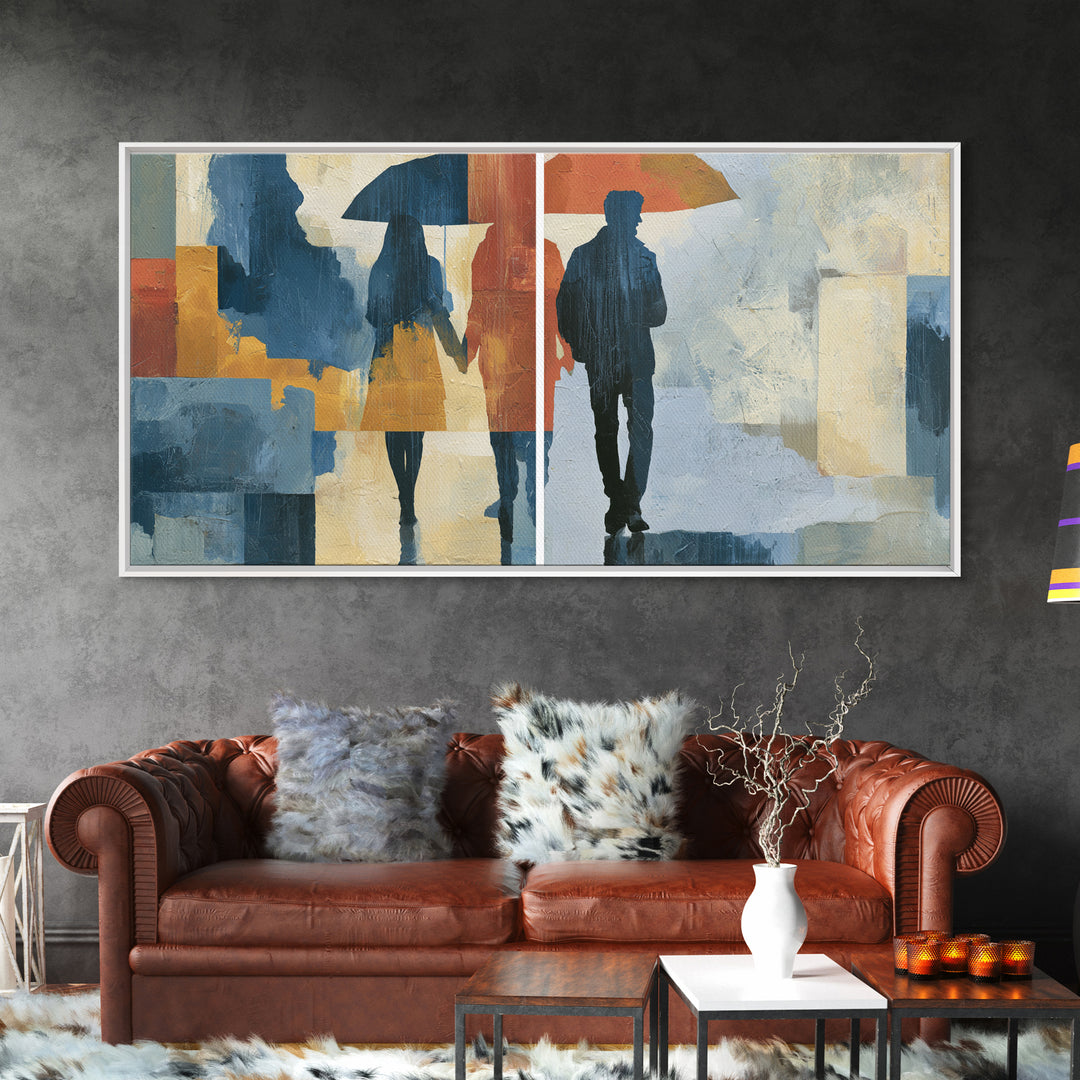 Couple Walking Through Rain Framed Canvas Print, Expressionist Art, Downloadable Prints, Living Room Decor, Expression, EXP-2x1-19
