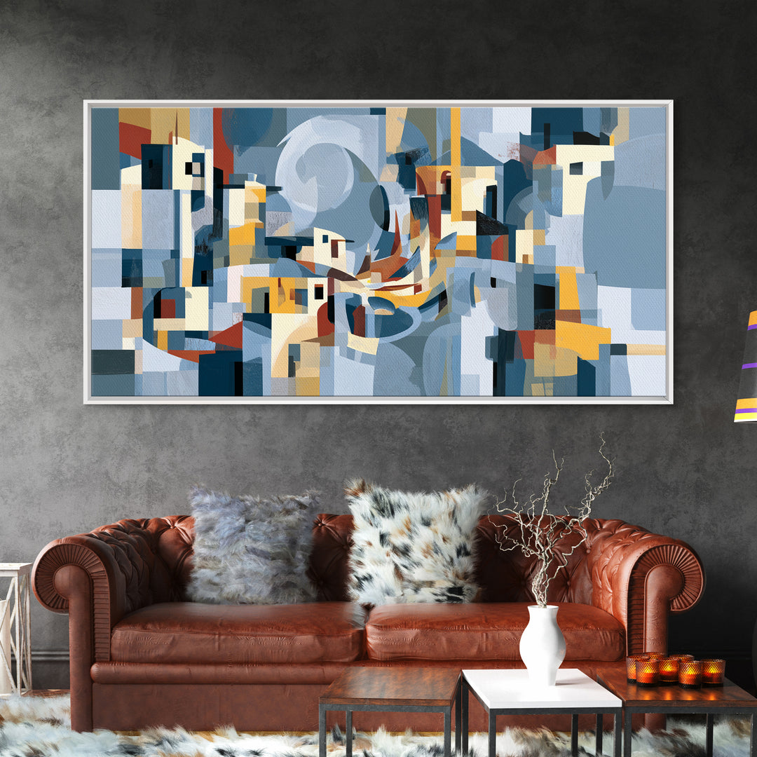 Moonlit Village with Swirling Unnatural Color Canvas Print, Expressionist Art, Wall Art, Living Room Decor, Oil Painting, EXP-2x1-32