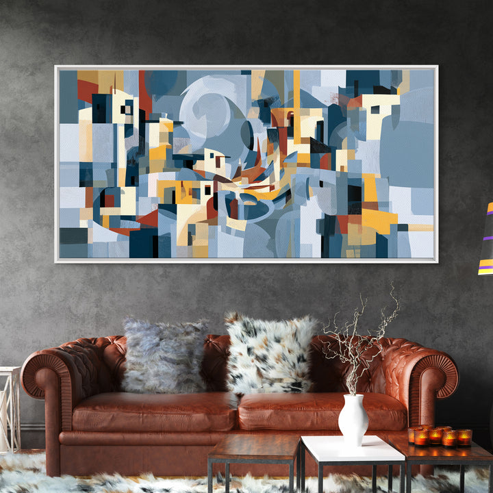 Moonlit Village with Swirling Unnatural Color Canvas Print, Expressionist Art, Wall Art, Living Room Decor, Oil Painting, EXP-2x1-32