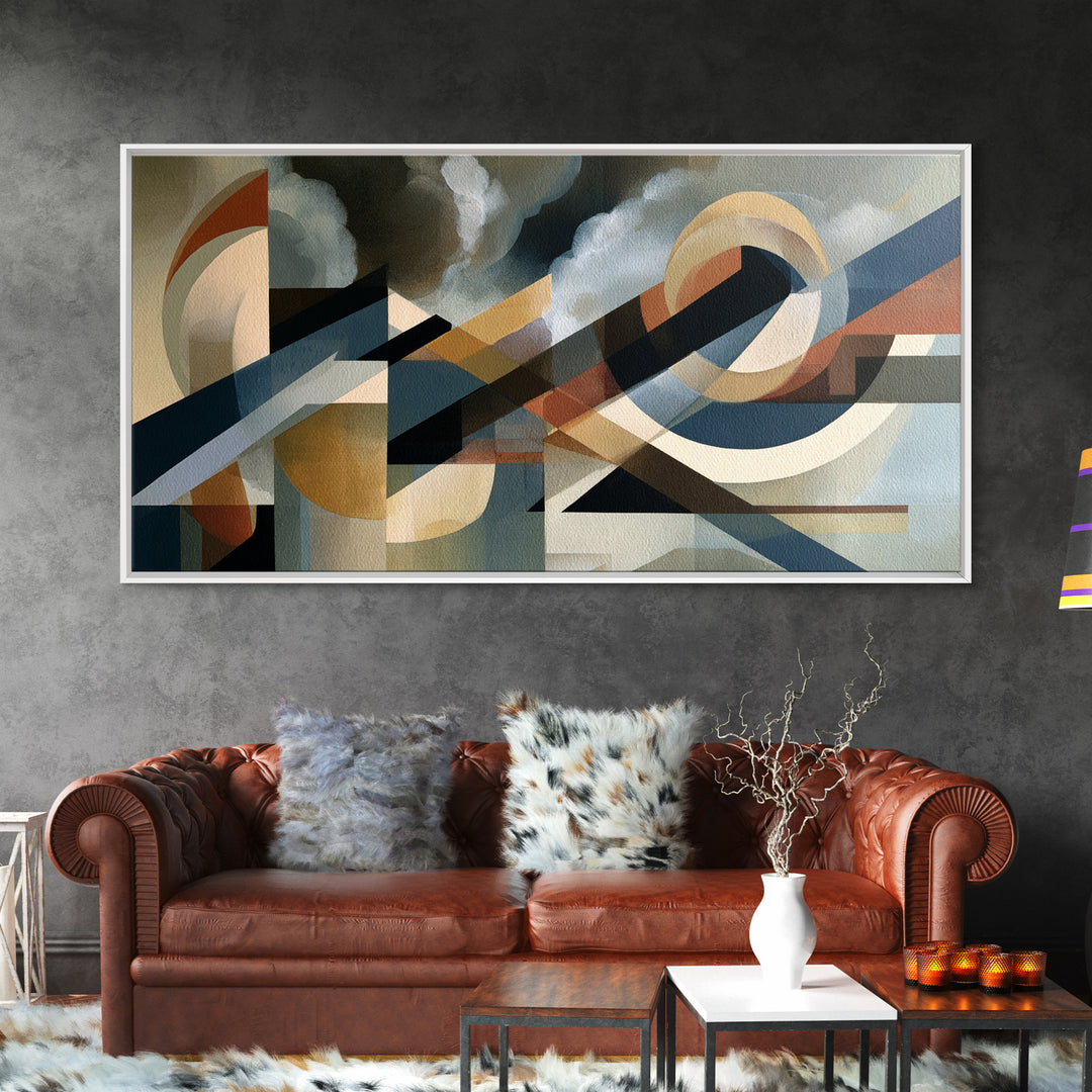 Storm Clouds Above Sharp Black Rooftops Framed Canvas Print, Expressionist Art, Wall Art, Living Room Decor, Oil Painting, EXP-2x1-35