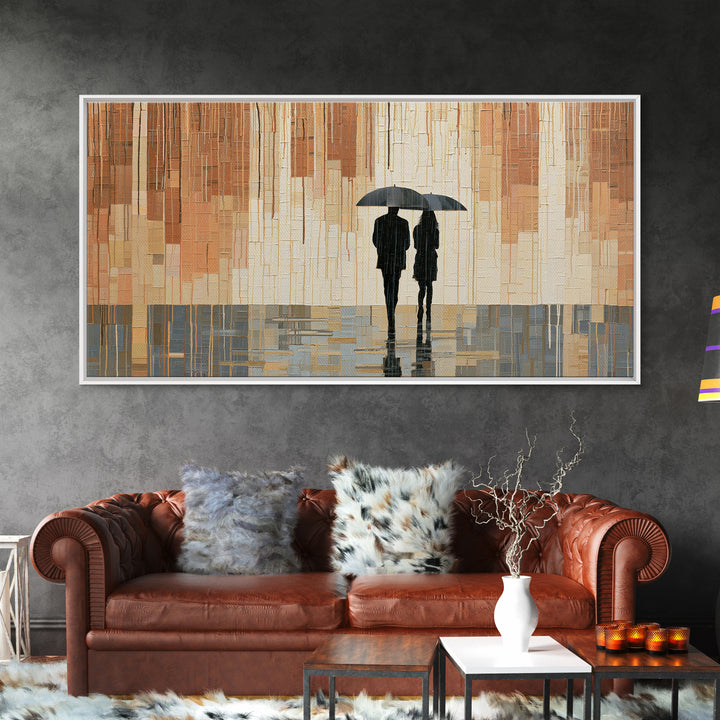 Couple Walking Through Rain Framed Canvas Print, Expressionist Art, Printable Wall Art, Living Room Decor, Fine Art, Expression, EXP-2x1-43