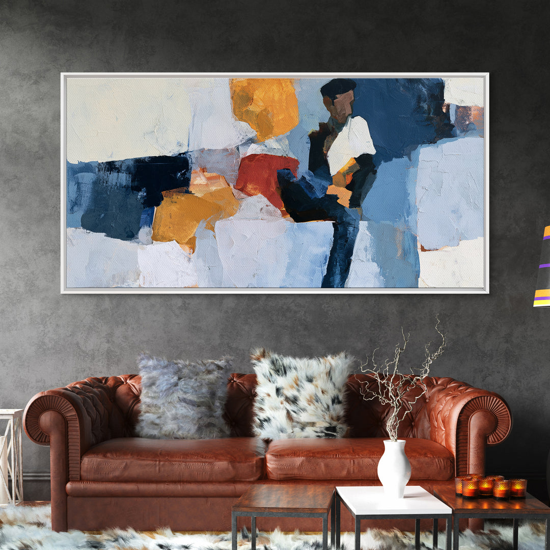 Seated Figure with Raw Gestural Outlines Framed Canvas Print, Expressionist Art, Living Room Decor, Fine Art, Expression, EXP-2x1-51