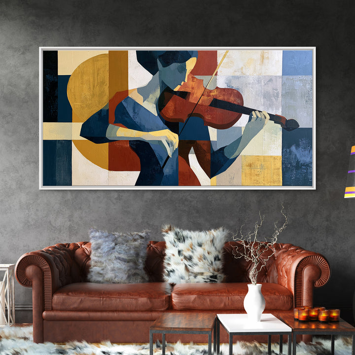 Violinist Painted in Electric Brush Marks Canvas Print, Expressionist Art, Digital Wall Art, Living Room Decor, Expression, EXP-2x1-57