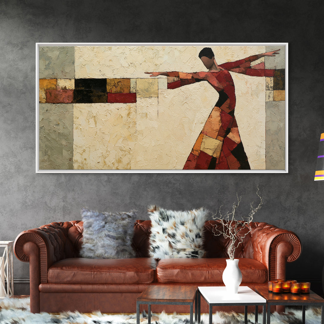Dancer Figure Fractured into Vibrant Movement Canvas Print, Expressionist Art, Digital Wall Art, Living Room Decor, Expression, EXP-2x1-72