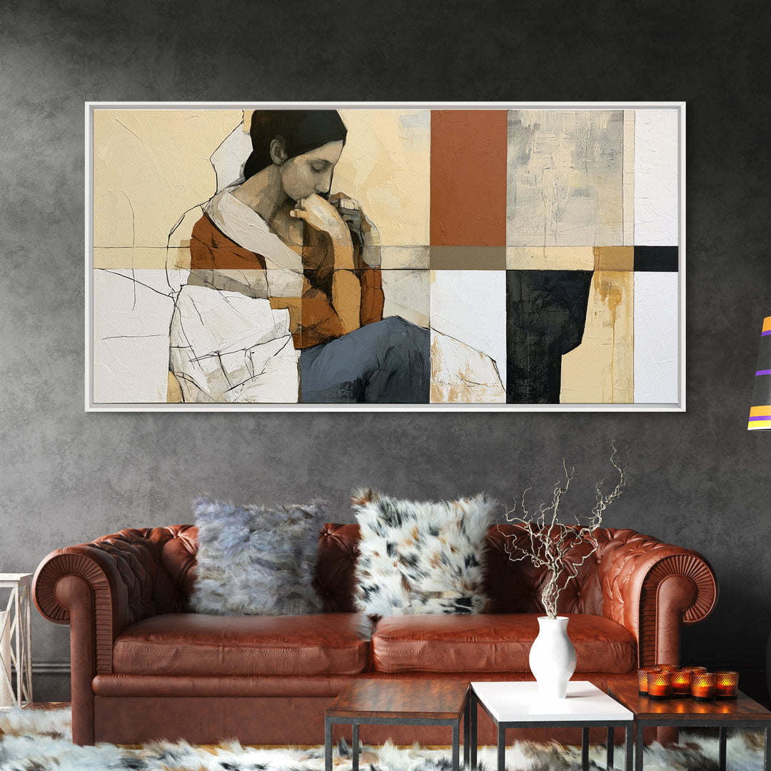 Seated Figure with Raw Gestural Outlines Framed Canvas Print, Expressionist Art, Room Decor, Living Room Decor, Oil Painting, EXP-2x1-75