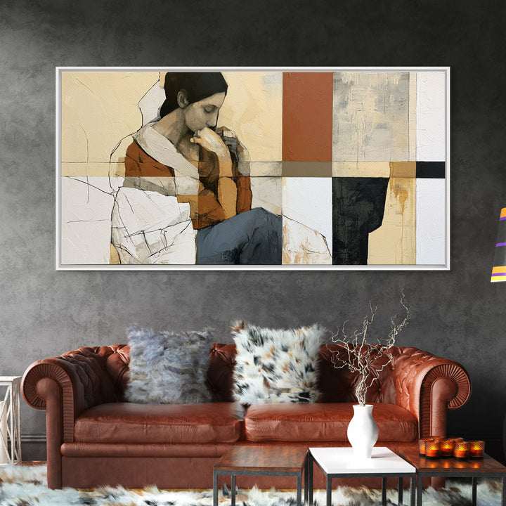 Seated Figure with Raw Gestural Outlines Framed Canvas Print, Expressionist Art, Room Decor, Living Room Decor, Oil Painting, EXP-2x1-75