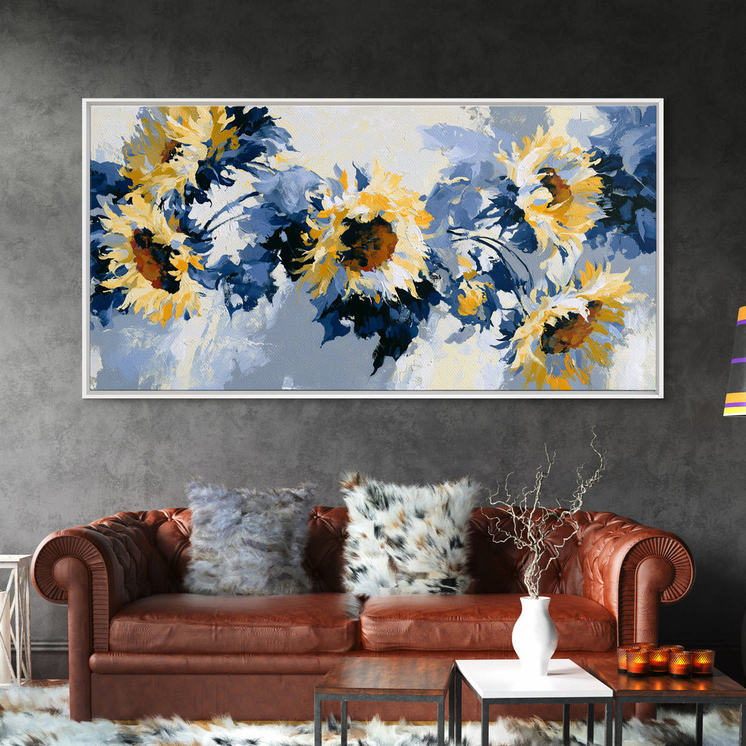 Sunflowers Twisting in Intense Painted Energy Canvas Print, Expressionist Art, Abstract Wall Art, Living Room Decor, Expression, EXP-2x1-76