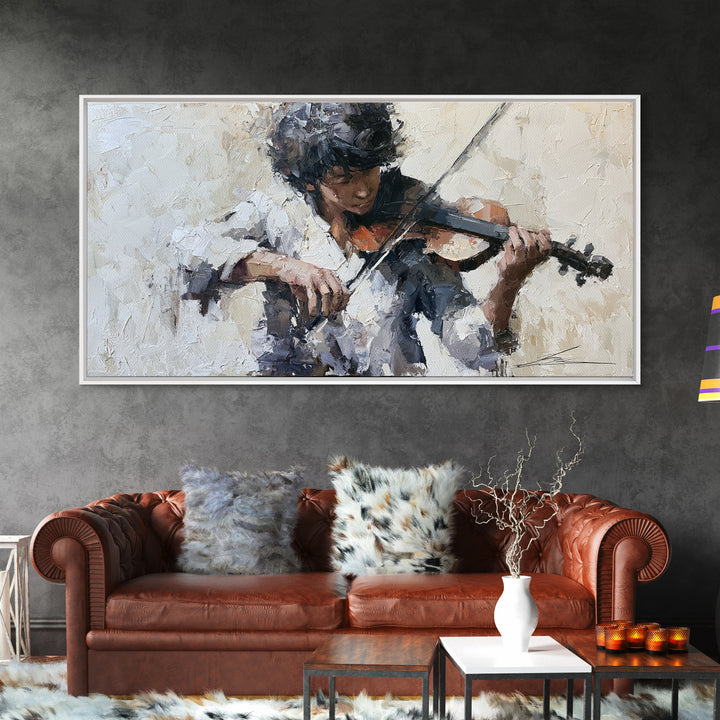 Violinist Painted in Electric Brush Marks Framed Canvas Print, Expressionist Art, Living Room Decor, Watercolor Art, Expression, EXP-2x1-81