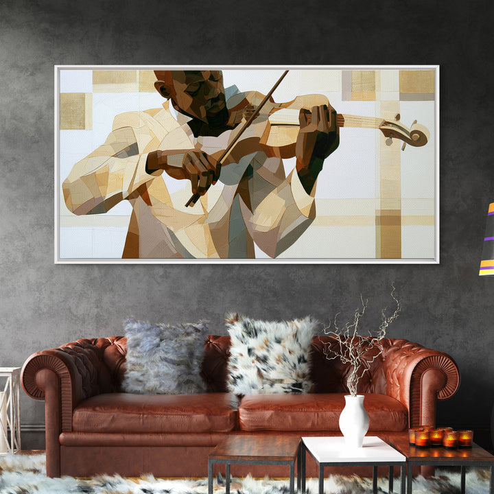 Violinist Painted in Electric Brush Marks Framed Canvas Print, Expressionist Art, Painting, Living Room Decor, Expression, EXP-2x1-9
