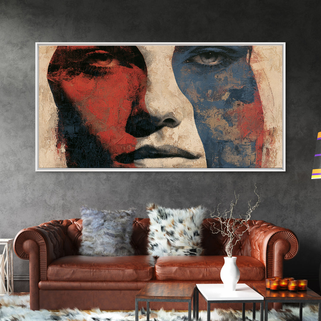 Emotional Portrait with Bold Red and Blue Canvas Print, Expressionist Art, Printable Wall Art, Living Room Decor, Expression, EXP-2x1-94