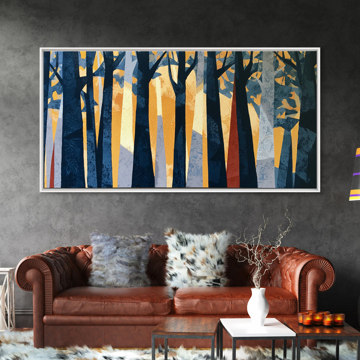 Dark Forest with Angular Trees and Yellow Canvas Print, Expressionist Art, Original Painting, Living Room Decor, Expression, EXP-2x1-98