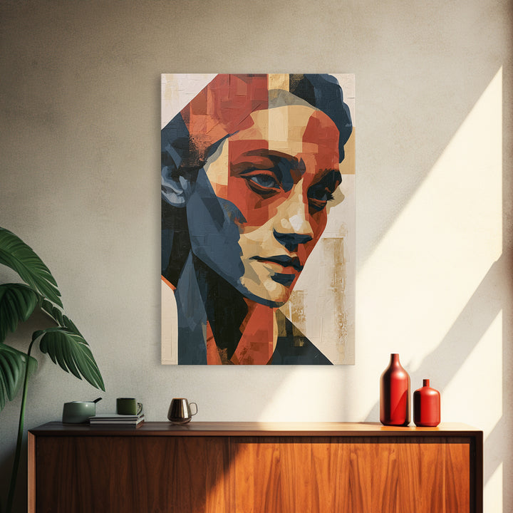 Emotional Portrait with Bold Red and Blue Canvas Print, Expressionist Art, Contemporary Art, Living Room Decor, Expression, EXP-2x3-10