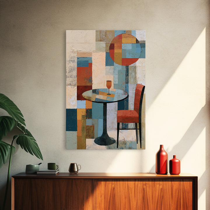 Lonely Caf Table Framed Canvas Print, Expressionist Art, Large Wall Art, Living Room Decor, Expression, Abstract Painting, EXP-2x3-13