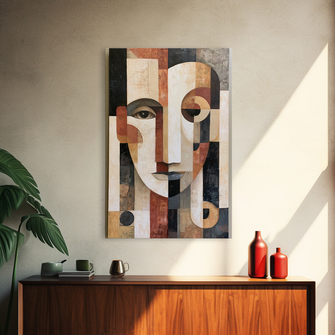 Abstract Face Split by Contrasting Emotions Canvas Print, Expressionist Art, Contemporary Art, Living Room Decor, Expression, EXP-2x3-19