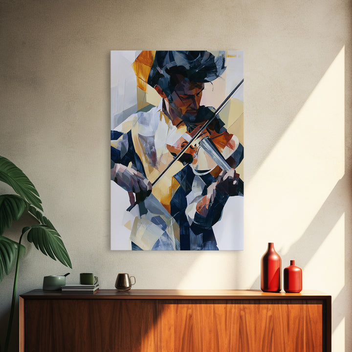 Violinist Painted in Electric Brush Marks Canvas Print, Expressionist Art, Abstract Art, Living Room Decor, Expression, EXP-2x3-45