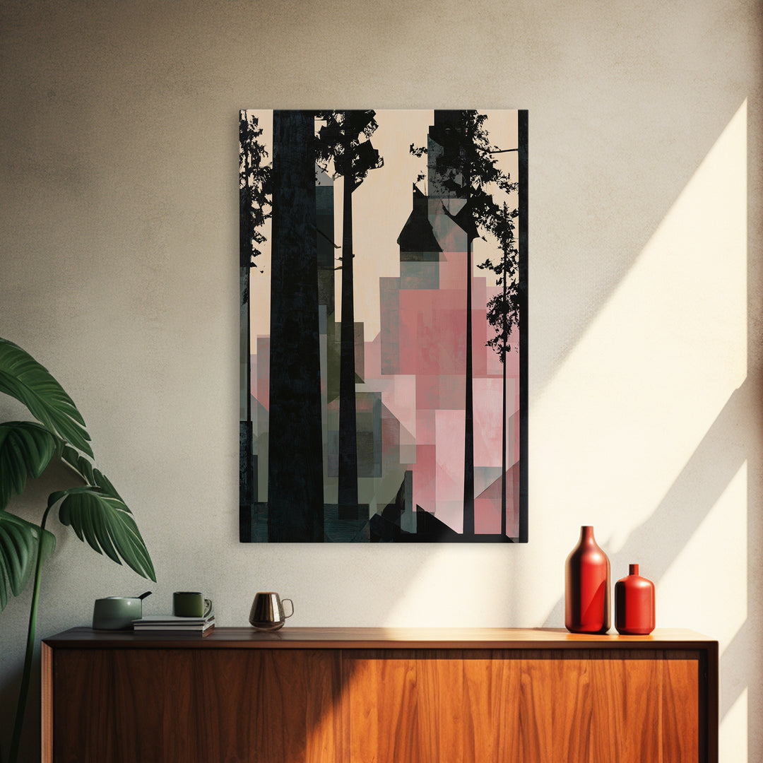 Dark Forest with Angular Trees and Yellow Canvas Print, Expressionist Art, Original Art, Living Room Decor, Expression, EXP-2x3-62
