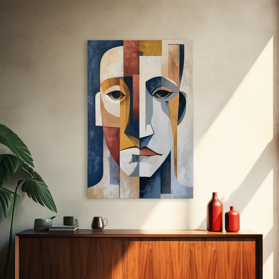 Abstract Face Split by Contrasting Emotions Canvas Print, Expressionist Art, Abstract Wall Art, Living Room Decor, Expression, EXP-2x3-67